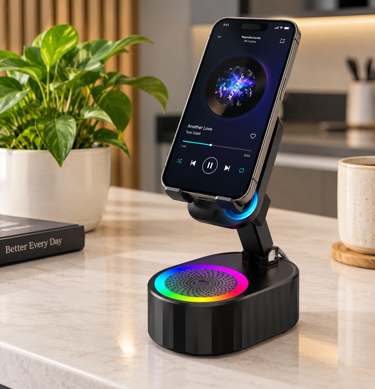 Parlante Bluetooth con Cargador Inalámbrico e Iluminación RGB