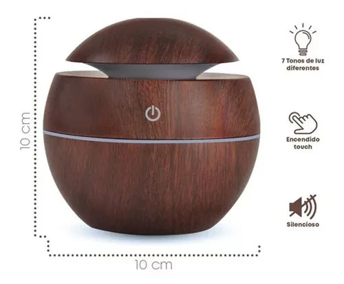 Humidificador Difusor de Aromas Ultrasónico Tipo Madera 130 ml