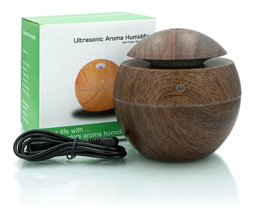 Humidificador Difusor de Aromas Ultrasónico Tipo Madera 130 ml
