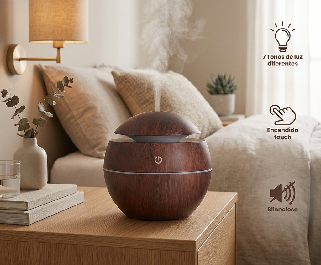 Humidificador Difusor de Aromas Ultrasónico Tipo Madera 130 ml