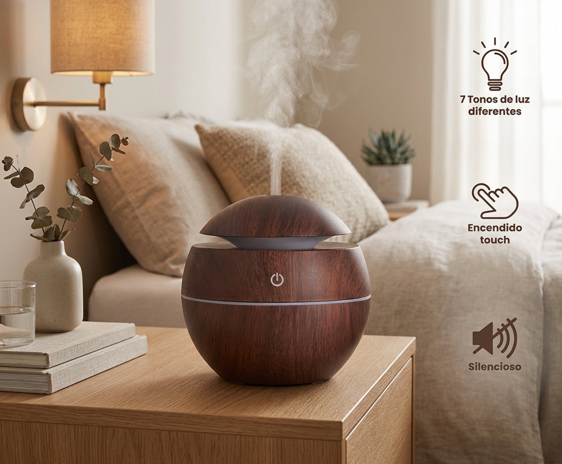 Humidificador Difusor de Aromas Ultrasónico Tipo Madera 130 ml