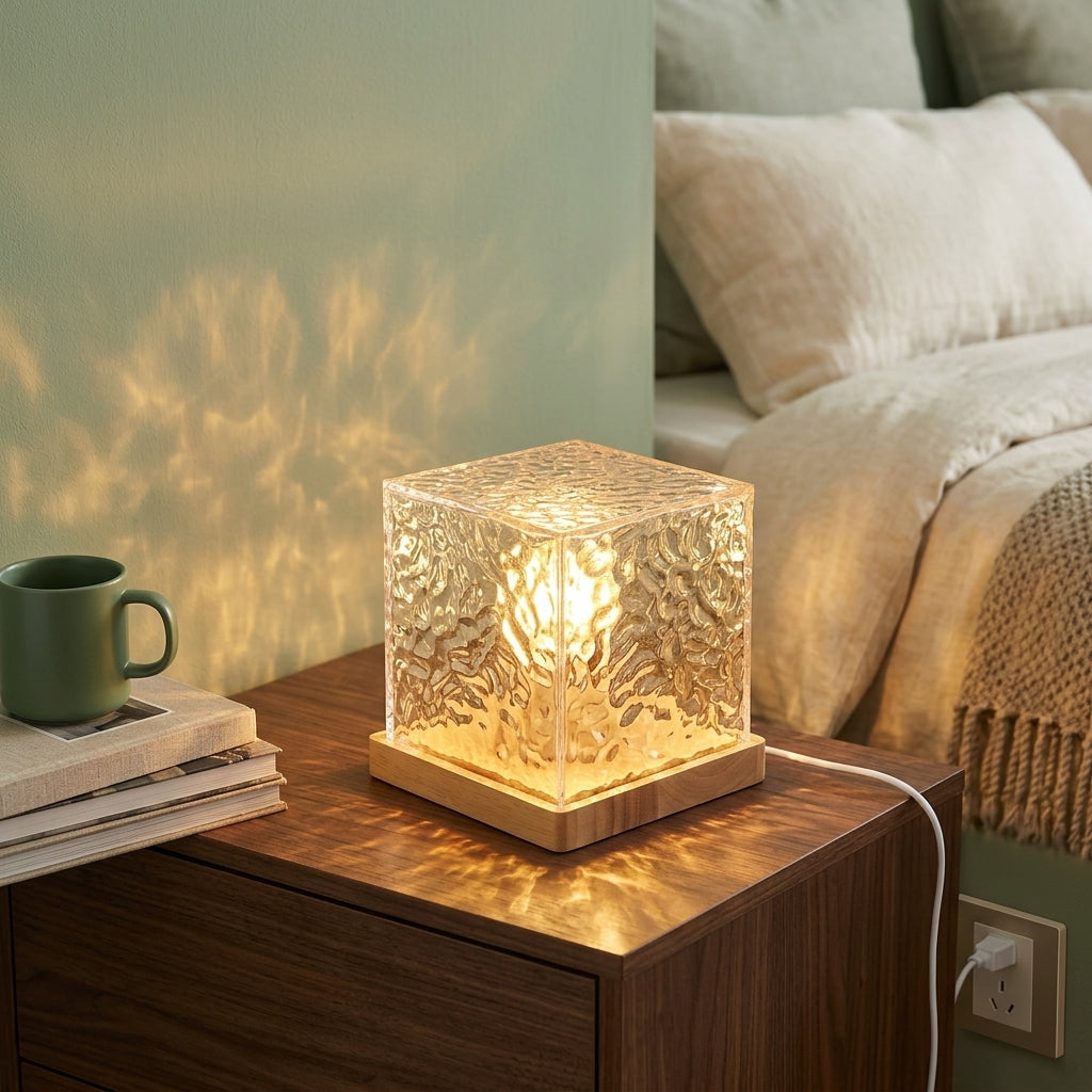 Lámpara Decorativa Cubo Efecto Ondas de Agua 3 Tonos